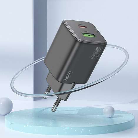 HOCO ładowarka sieciowa USB A + Typ C + kabel Typ C do Lightning PD QC 3A 20W N41 czarna