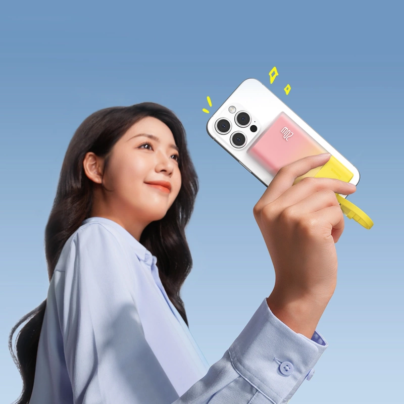 Baseus Popsicle 5200 mAh 20 W Powerbank mit integriertem Lightning Kabel (+ weißes Baseus Simple USB-C – USB-C 60 W/20 V/3 A/30 cm Kabel) – gelb-rosa