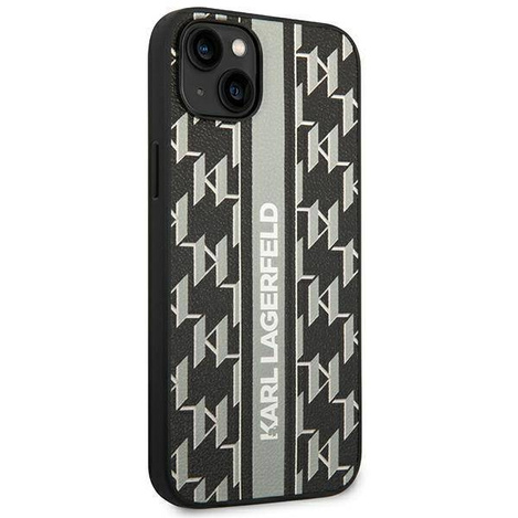 Original Handyhülle IPHONE 14 PLUS Karl Lagerfeld Hardcase Monogram Stripe (KLHCP14MPGKLSKG) grau