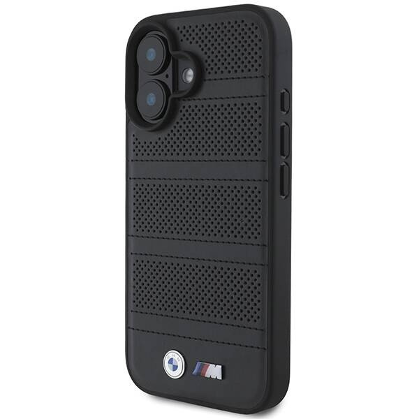 Original Handyhülle IPHONE 16 BMW Hardcase M Perforated & Stitched Line MagSafe (BMHMP16S23PUSPK) schwarz