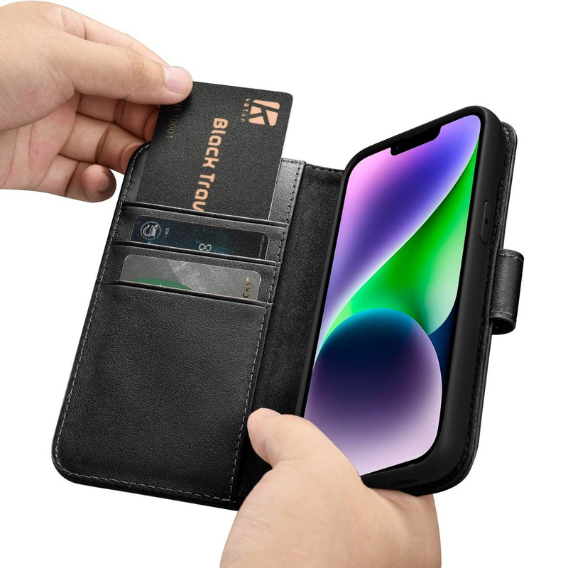 iCarer Wallet Case 2in1 Case iPhone 14 Plus Leather Flip Cover Anti-RFID Black (WMI14220727-BK)