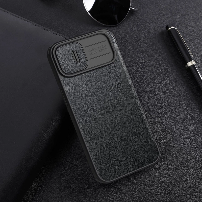 Nillkin Qin Leder Pro Hülle iPhone 14 Plus Kamerahülle Holsterhülle Klapphülle Grün