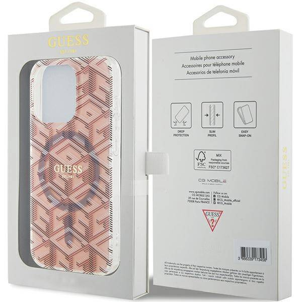 Oryginalne Etui GUESS Hardcase GUHMP15LHGCUSTGP do iPhone 15 Pro Max (Kompatybilny z Magsafe / IML GCUBE / różowy)