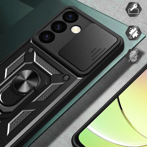 Hybrid Armor Camshield Panzerhülle für Samsung Galaxy S24 mit Kameraabdeckung – Schwarz
