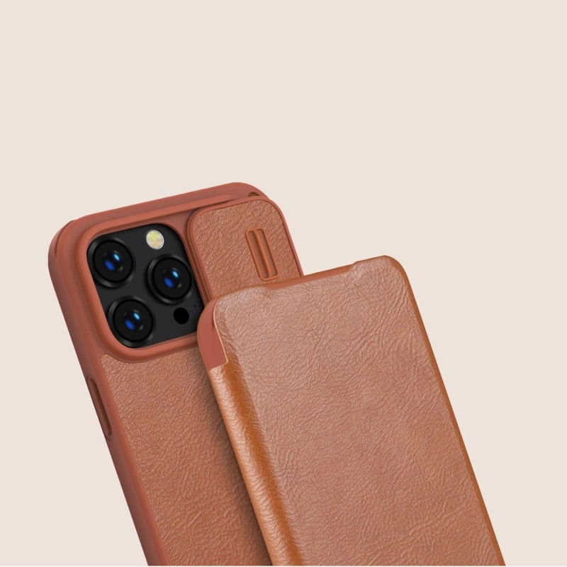 Nillkin Qin Leder Pro Hülle iPhone 14 Pro Max Kamera Cover Holster Cover Flip Case Braun