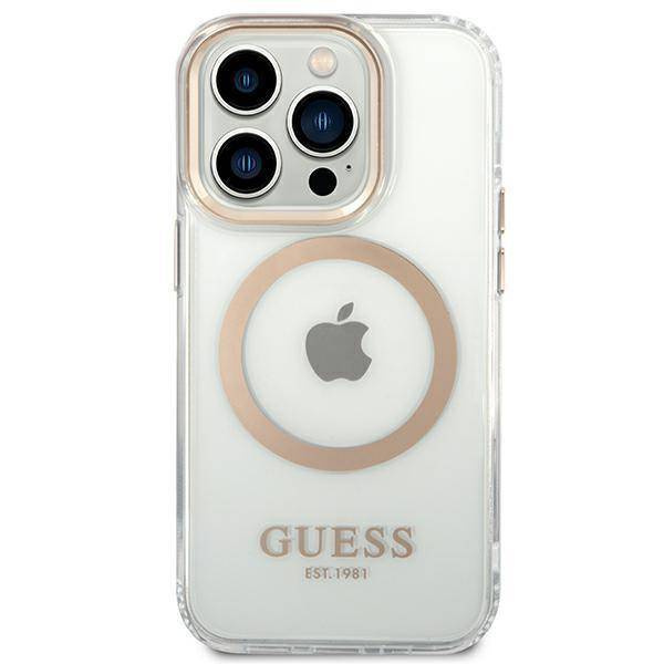 Guess GUHMP14XHTRMD iPhone 14 Pro Max 6,7 "Gold / Gold Hartschalenetui Metal Outline Magsafe