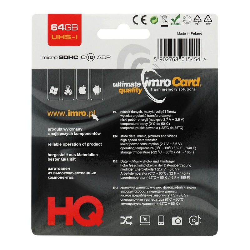 Imro karta pamięci 64GB microSDXC kl. 10 UHS-I + adapter
