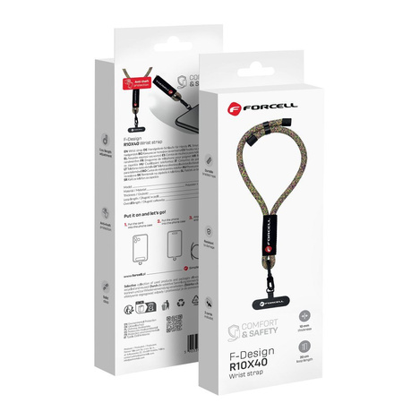 Smycz do telefonu na nadgarstek z regulacją długości Forcell F-Design R10X40 (max 20cm w pętli) zielono różowo fioletowa