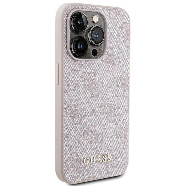 Guess 4G Metal Gold Logo Hülle für iPhone 15 Pro – Rosa