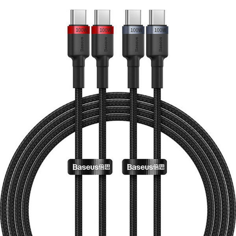 Kabel Baseus Cafule USB-C / USB-C 100W 2 m - czerwono-czarny i czarno-szary (2 szt.)