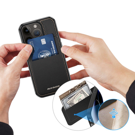 3-in-1-Hülle für iPhone 14 Pro mit MagSafe Wallet RFID-blockierender Ständer Dux Ducis Rafi Mag – Schwarz
