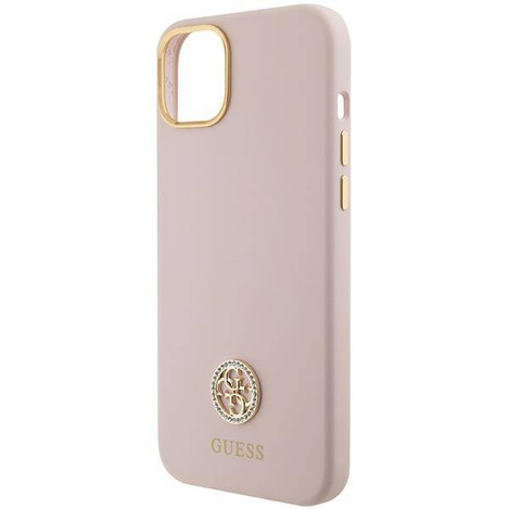 Etui Guess Silicone Logo Strass 4G na iPhone 15 - jasnoróżowe