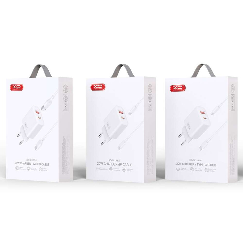 XO ŁAD SIEC CE12 PD QC 3.0 20W BIAŁA + KABEL USB-C/LIGHTNING
