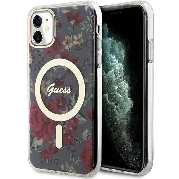 Guess GUHMN61HCFWSA iPhone 11 / Xr 6,1" grün/khaki Hardcase Flower MagSafe