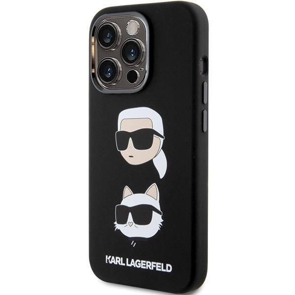 Karl Lagerfeld Silikon Karl&amp;Choupette Head Hülle für iPhone 15 Pro – Schwarz