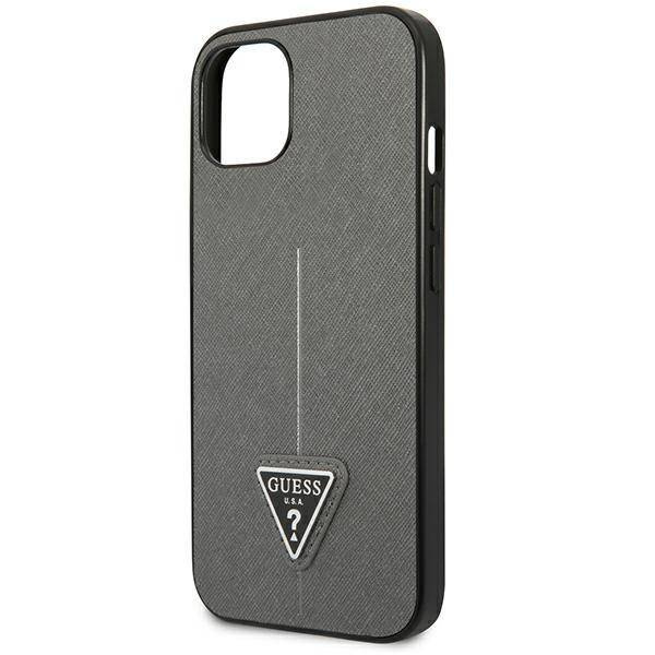 Oryginalne Etui IPHONE 14 PLUS Guess Hardcase Saffianotriangle Logo (GUHCP14MPSATLG) srebrne