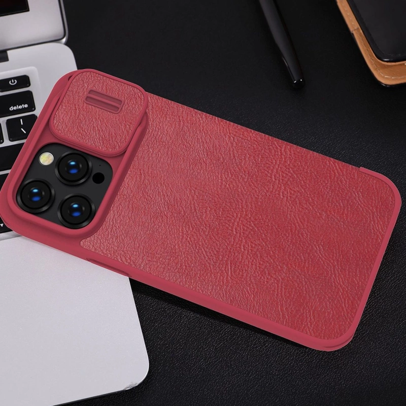 Nillkin Qin Leder Pro Hülle iPhone 14 Pro Max Kamera Cover Holster Cover Flip Case Braun