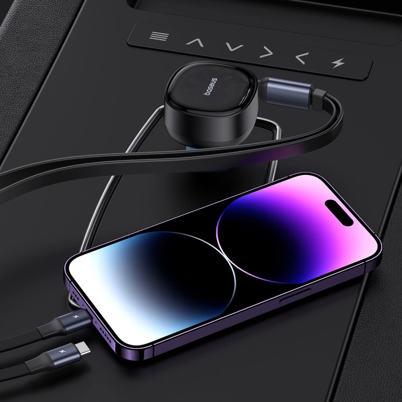 Baseus Enjoyment USB-A-Autoladegerät mit USB-C/ Lightning -60-W-Kabel – Schwarz