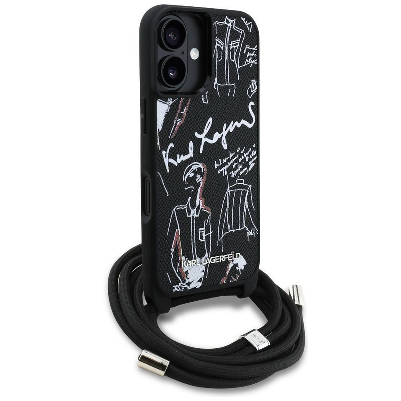KARL LAGERFELD futerał do IPHONE 16 KLHCP16SPGGRMPCK kompatybilny z MagSafe (CRSSBY Grained PU W/ Pattern & Logo) czarny
