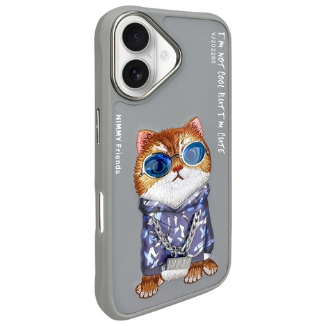 Nimmy etui iPhone 16 6.1" szary/gray      Glasses Cool Cat