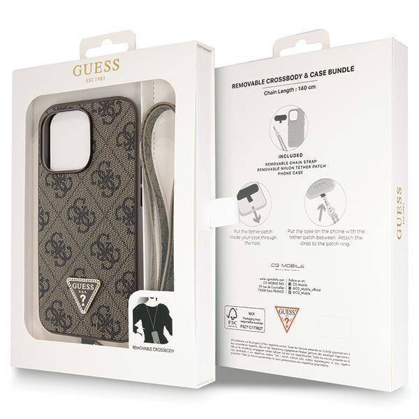 Original Handyhülle IPHONE 13 PRO Guess Hardcase Crossbody 4G Metal Logo (GUHCP13LP4TDSCPW) braun