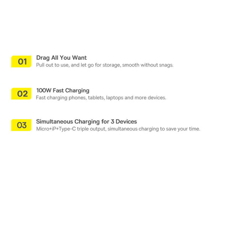 Baseus Bright Mirror 2 einziehbares Kabel 3in1 USB Type C - Micro USB + Lightning + USB Type C 3.5A 1.1m schwarz (CAMJ010201)