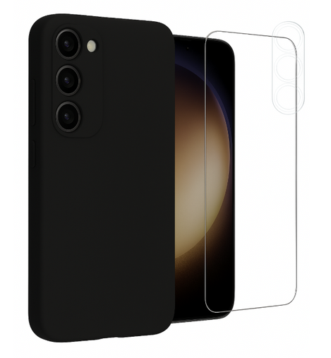 Etui do Samsung S23 czarne + Szkło na ekran + Szkło na aparat