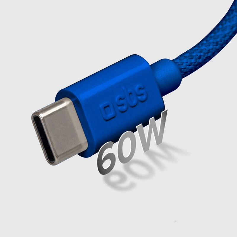 SBS TECABLETISSUETCB USB-C – USB-C-Kabel 1,5 m 60 W geflochten – blau