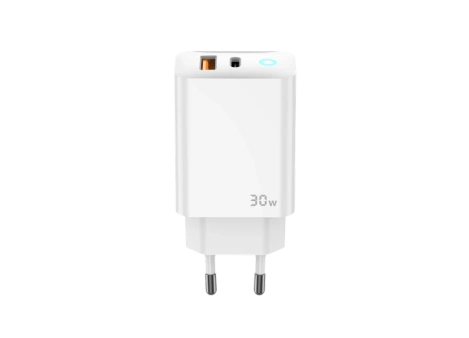 JELLICO wall charger EU13 GaN PD 30W 1xUSB-C + 1xUSB QC3.0 + cable USB-C - Lightning White