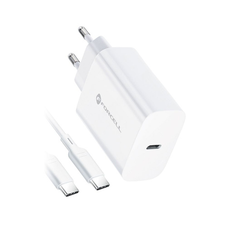 Forcell Ładowarka Sieciowa ze złączem USB typ C i kablem typ C - 3A 25W z funkcją ładowania PD i QC 4.0
