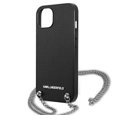 Original Handyhülle IPHONE 13 Karl Lagerfeld Hardcase Leather Textured And Chain (KLHCP13MPMK) schwarz
