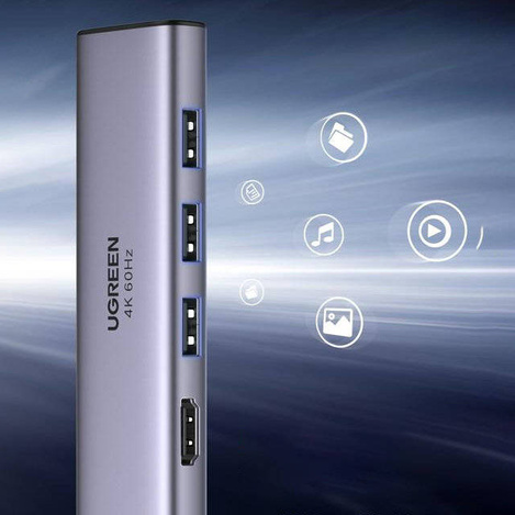 Ugreen 6in1 multifunctional USB Type C HUB - 3x USB 3.2 Gen 1 / HDMI 4K 60Hz / SD and TF memory card reader gray (60383 CM511)