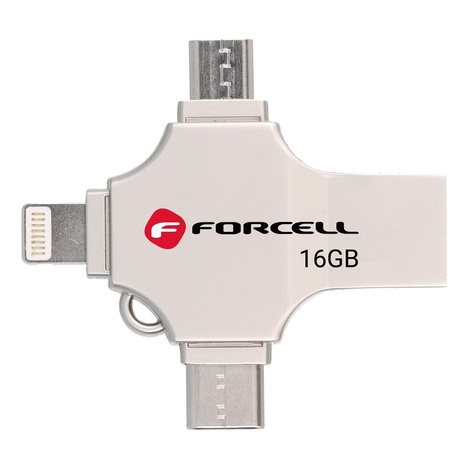 Pendrive 16GB USB 3.2 Gen 1 (USB A / USB C / Lightning / Micro USB) Forcell F-Data Metal Quad srebrny
