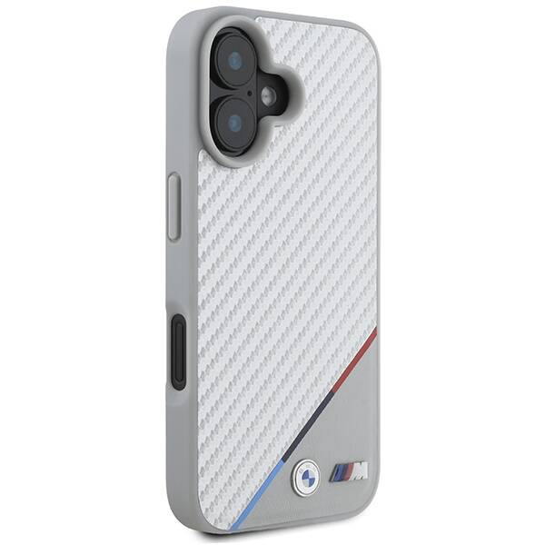 Original Case IPHONE 16 BMW Hardcase M Carbon Tricolor Line MagSafe (BMHMP16S23PUDTS) gray
