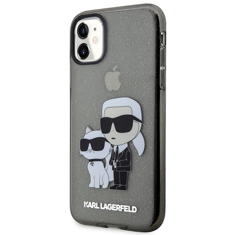 Original Handyhülle IPHONE 11 / XR Karl Lagerfeld Hardcase Gliter Karl&Choupette (KLHCN61HNKCTGK) schwarz