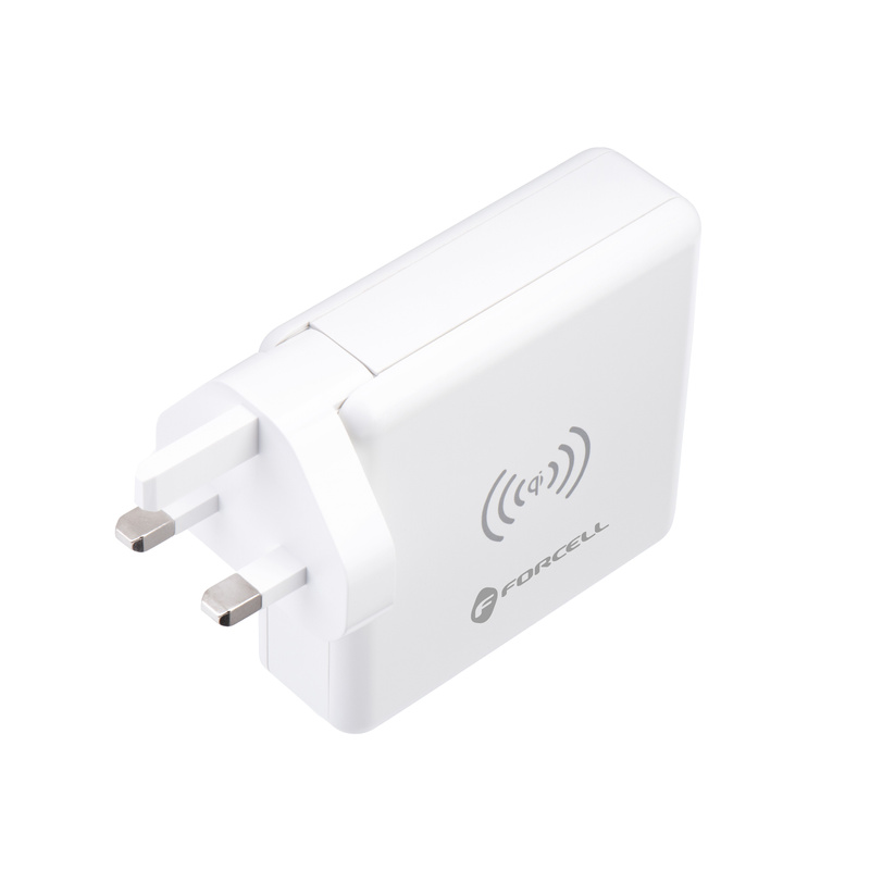 Forcell Wielofunkcyjna Ładowarka 4w1 15W ze złączami USB/USB typ C, power bankiem 8000mAh i ładowaniem bezprzewodowym