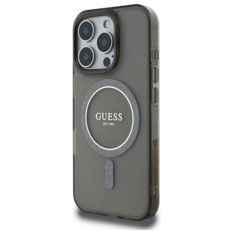 Etui Guess IML Glitter Circle MagSafe na iPhone 16 Pro Max - czarne