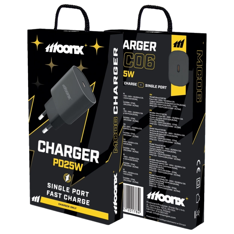 MOONX wall charger MC06 PD 25W 1xUSB-C Black