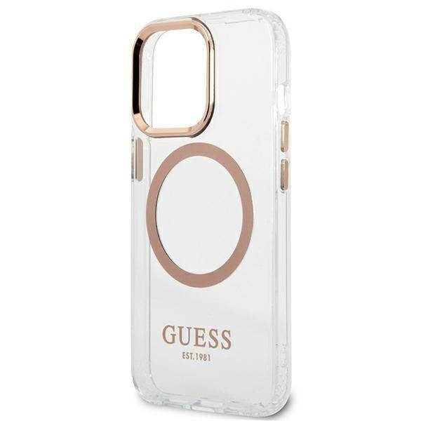 Original Handyhülle IPHONE 13 PRO MAX Guess Hard Case Metal Outline Magsafe gold