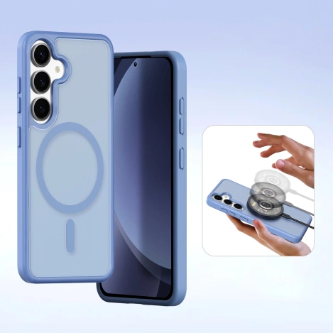 Dux Ducis Lawa Lederhülle für Samsung Galaxy S25+ mit abnehmbarer magnetischer Brieftasche – Blau