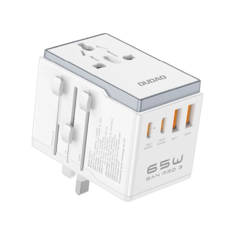 Dudao A65Pro 65W EU / US / JP / AUS / UK Reiseadapter 2x USB-C 2x USB-A - Weiß