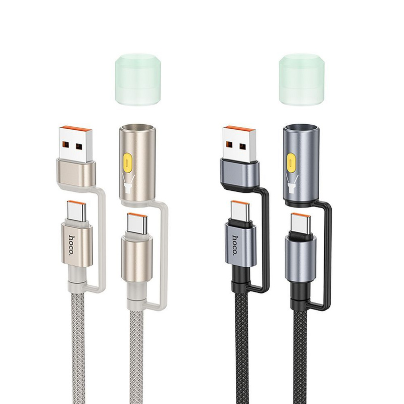 HOCO kabel All-in-one USB A / Typ C do Typ C / LED Light 3A 60W U138 1,2 m czarny
