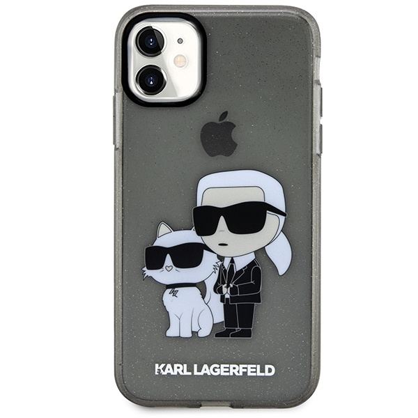 Original Handyhülle IPHONE 11 / XR Karl Lagerfeld Hardcase Gliter Karl&Choupette (KLHCN61HNKCTGK) schwarz