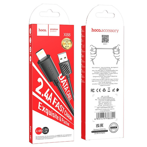 HOCO kabel USB do iPhone Lightning 8-pin 2,4A Gratifed X88 czarny