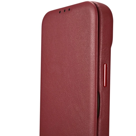 iCarer CE Premium Leather Folio Case skórzane etui iPhone 14 Pro z klapką magnetyczne MagSafe czerwony (WMI14220714-RD)