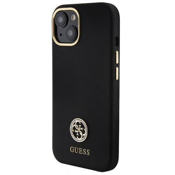 Original Handyhülle APPLE IPHONE 15 Guess Hardcase Silicone Logo Strass 4G (GUHCP15SM4DGPK) schwarz
