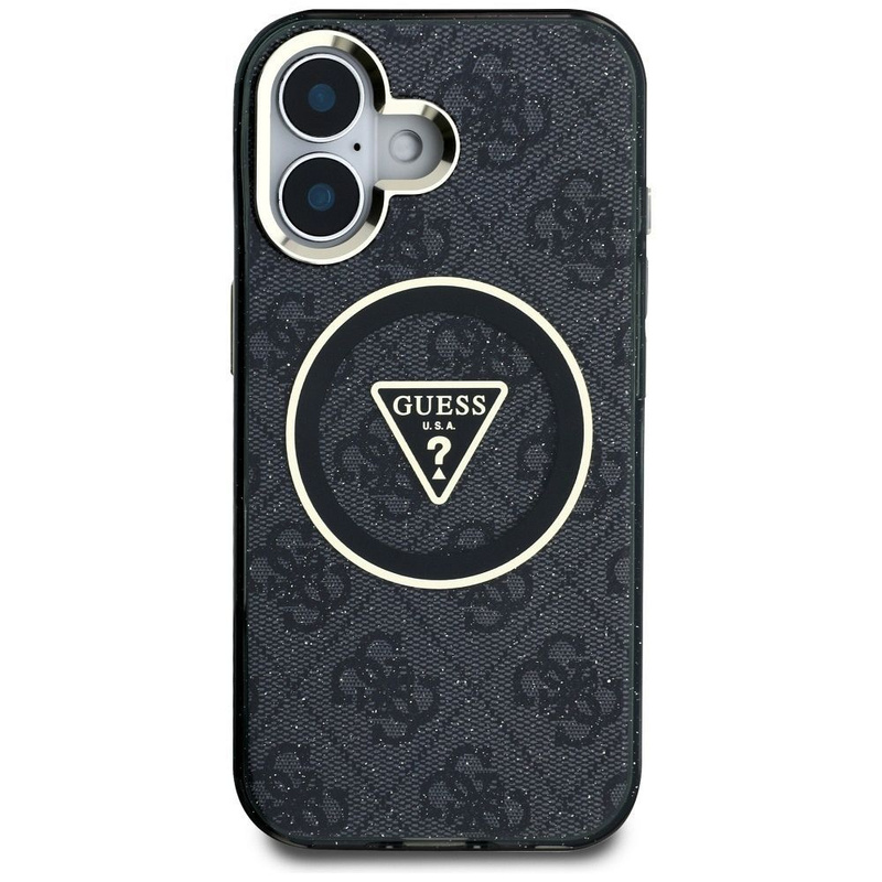 GUESS futerał do IPHONE 16 kompatybilny z MagSafe GUHMP16SHG4PRTGK (IML Metal Glitter 4G Circle Triangle) czarny