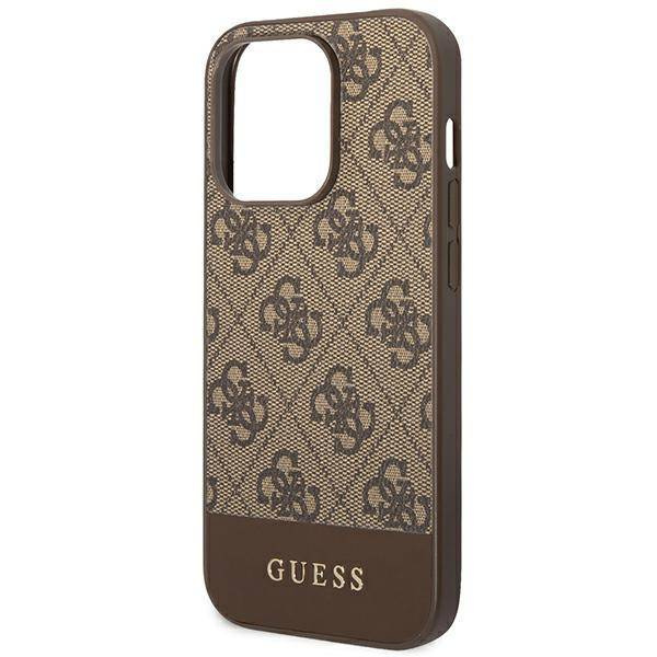 Guess 4G Bottom Stripe Metal Logo Collection - Etui iPhone 14 Pro (brązowy)