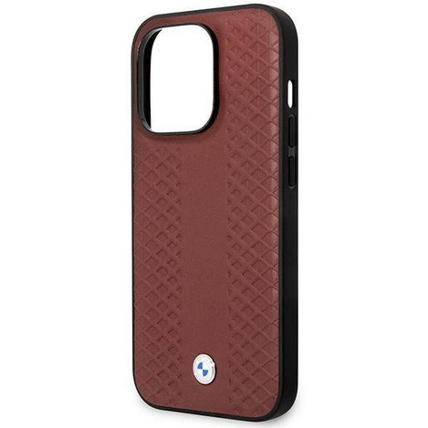 Original Case IPHONE 14 PRO BMW Leather Diamond Pattern (BMHCP14L22RFGR) burgundy