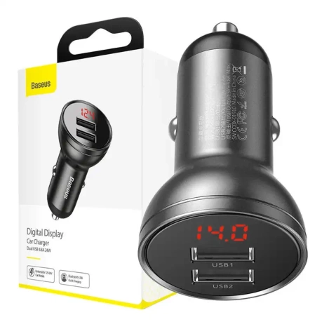 Baseus ładowarka samochodowa 2x USB 4,8A 24W z LCD szary (CCBX-0G)